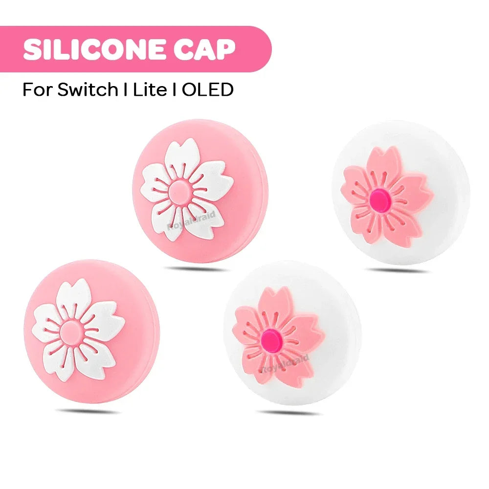 Pink Sakura Silicone Soft Thumb Stick Grip Cap 4PCS/Set Joystick Cover For Switch NS OLED/Lite Joycons Controller Thumbstick Cap