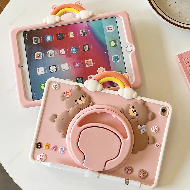YANFU Cute Rainbow Bear Shockproof Protective Case For Apple iPad