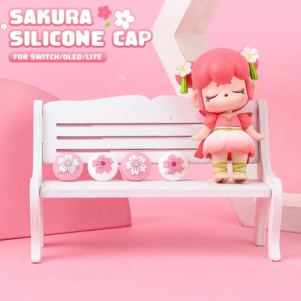 Pink Sakura Silicone Soft Thumb Stick Grip Cap 4PCS/Set Joystick Cover For Switch NS OLED/Lite Joycons Controller Thumbstick Cap