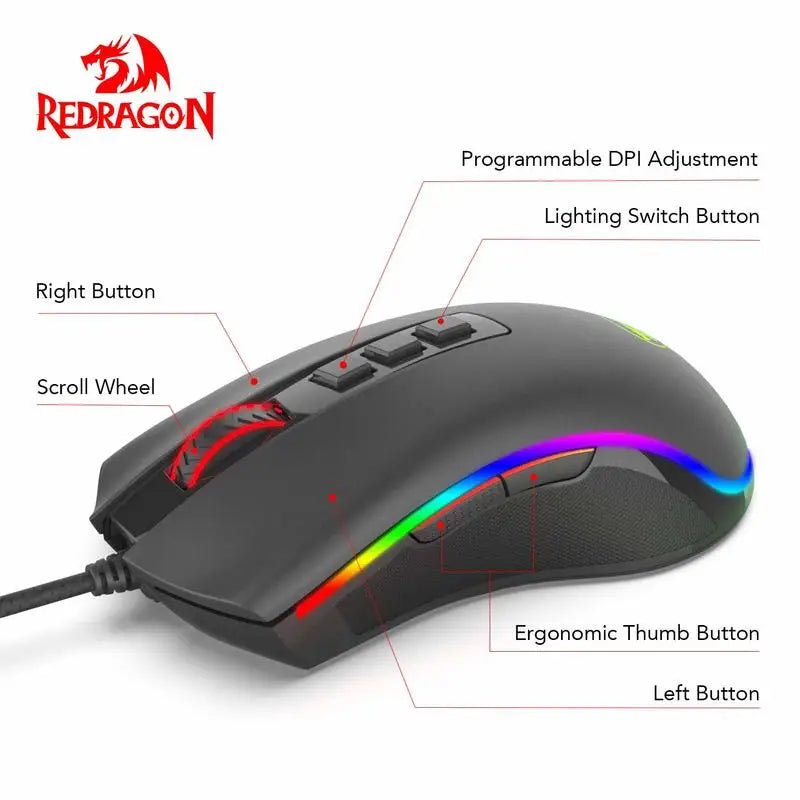 Redragon M711 Wired Gaming Mouse Featuring Programmable RGB Lighting