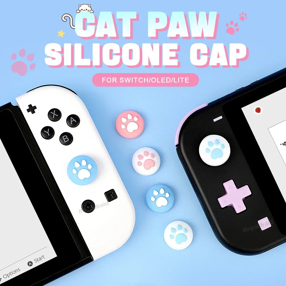 Pink Blue Cute Cat Claw JoyCons Thumb Grip Joystick Cap Kawaii Soft Silicone Cover For NS Switch OLED Lite Controller 4PCS/Set