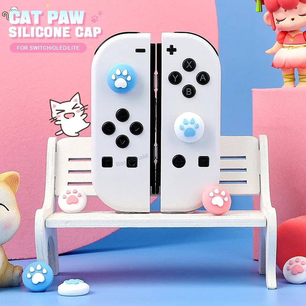 Pink Blue Cute Cat Claw JoyCons Thumb Grip Joystick Cap Kawaii Soft Silicone Cover For NS Switch OLED Lite Controller 4PCS/Set