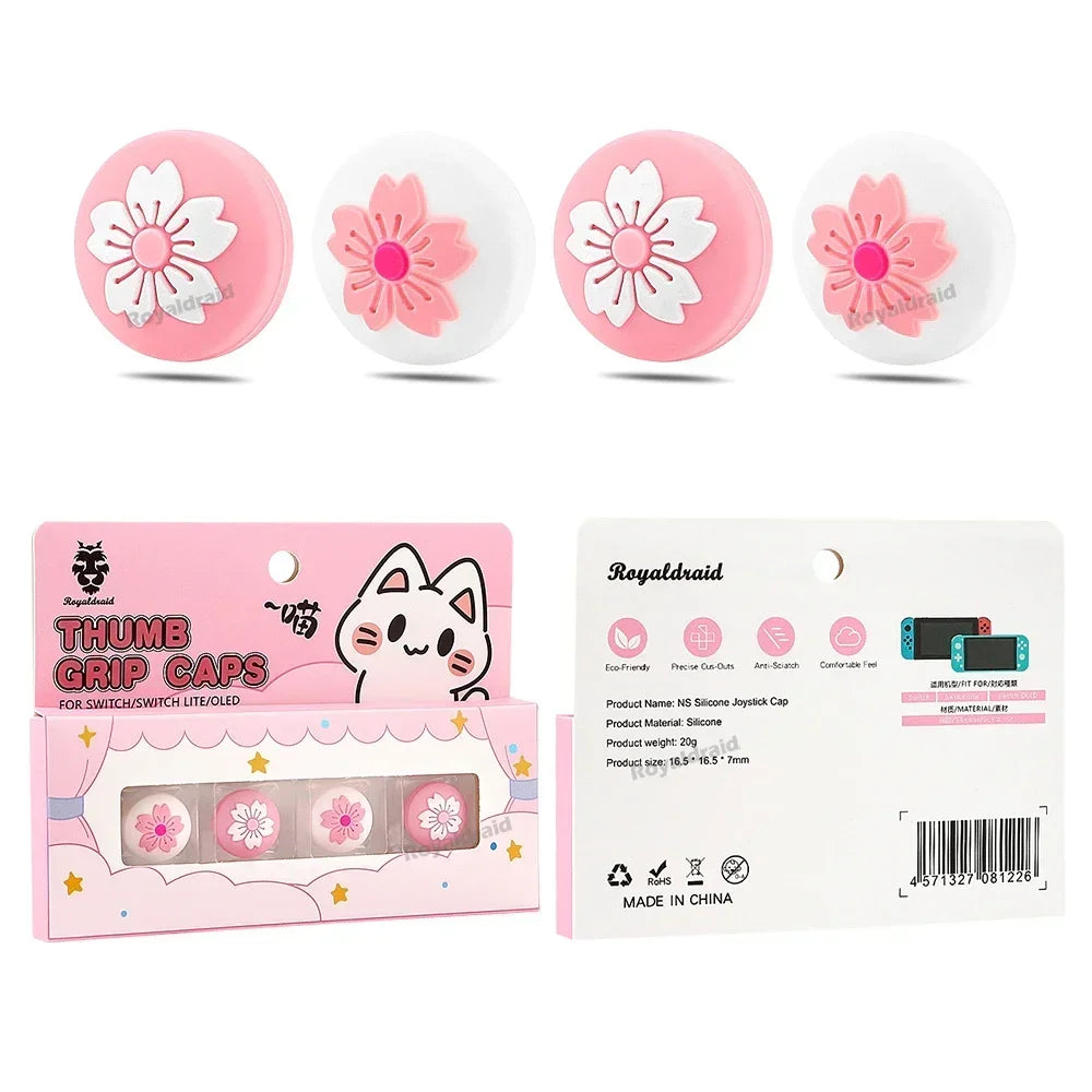 Pink Sakura Silicone Soft Thumb Stick Grip Cap 4PCS/Set Joystick Cover For Switch NS OLED/Lite Joycons Controller Thumbstick Cap