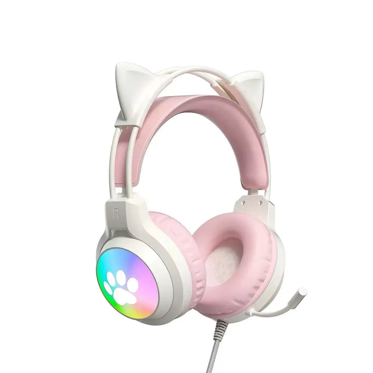 SOYTO Wired Gaming Headphones Detachable Cat Ears RGB Color Lighting with Clear Mic Soft Cushion ForComputer Game Live Streaming