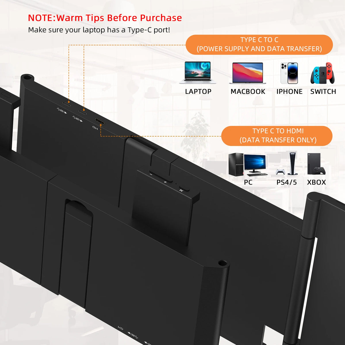 Amoudo Portable Monitor Screen Extender Fhd Dual Screen Extension