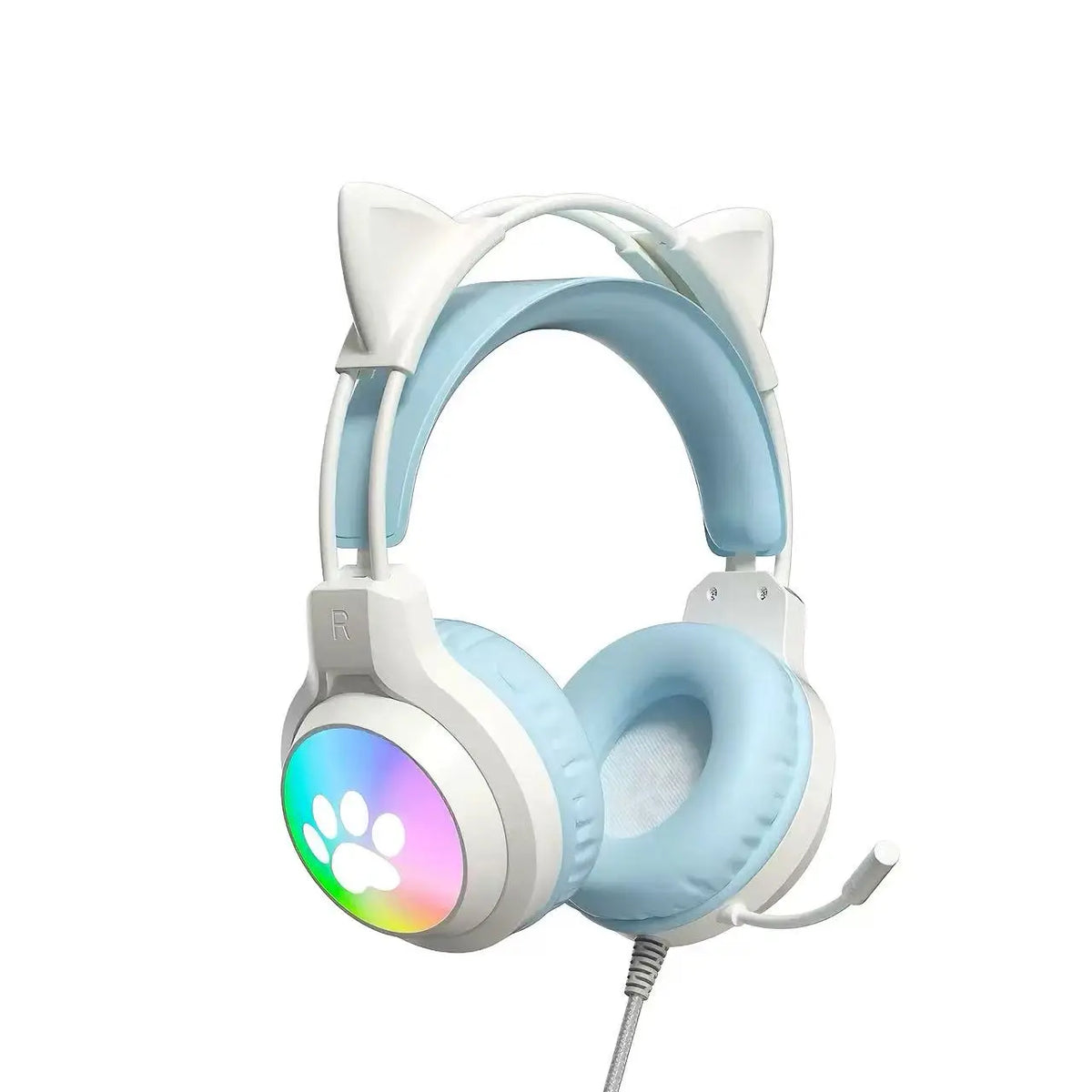 SOYTO Wired Gaming Headphones Detachable Cat Ears RGB Color Lighting with Clear Mic Soft Cushion ForComputer Game Live Streaming