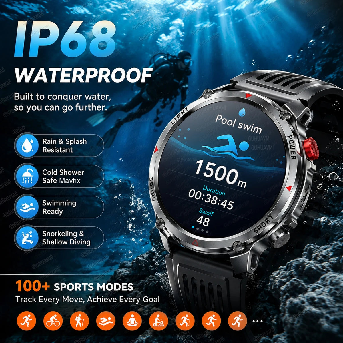 GPS Smart Watch IP68 Waterproof Bluetooth Calling Sports Tracker