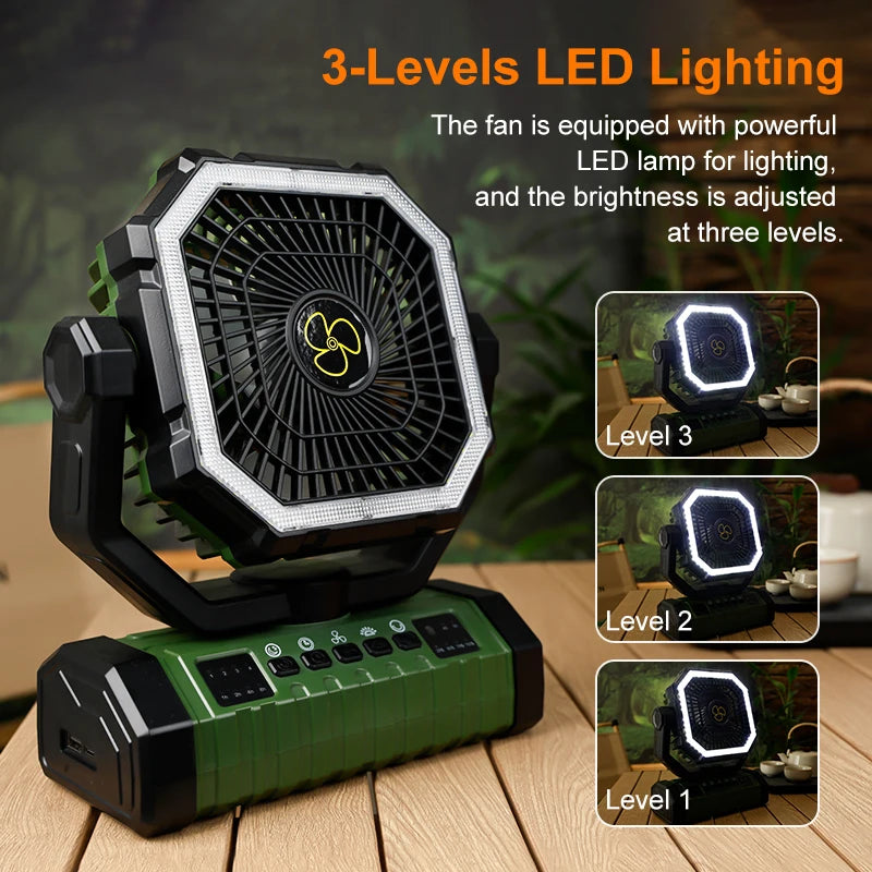 Portable Rechargeable Camping Fan With LED Light And Remote Control