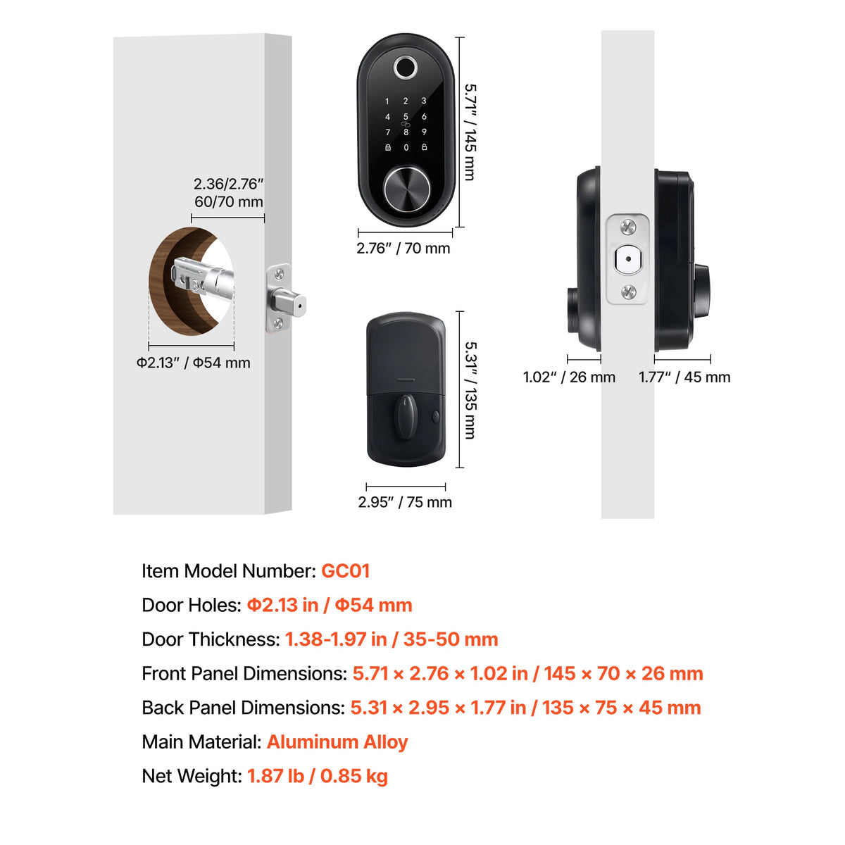 SucceBuy Biometric Fingerprint Door Lock Touchscreen Auto Locking Deadbolt