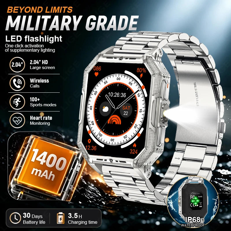 LIGE Mens Military Smart Watch With Compass And Flashlight