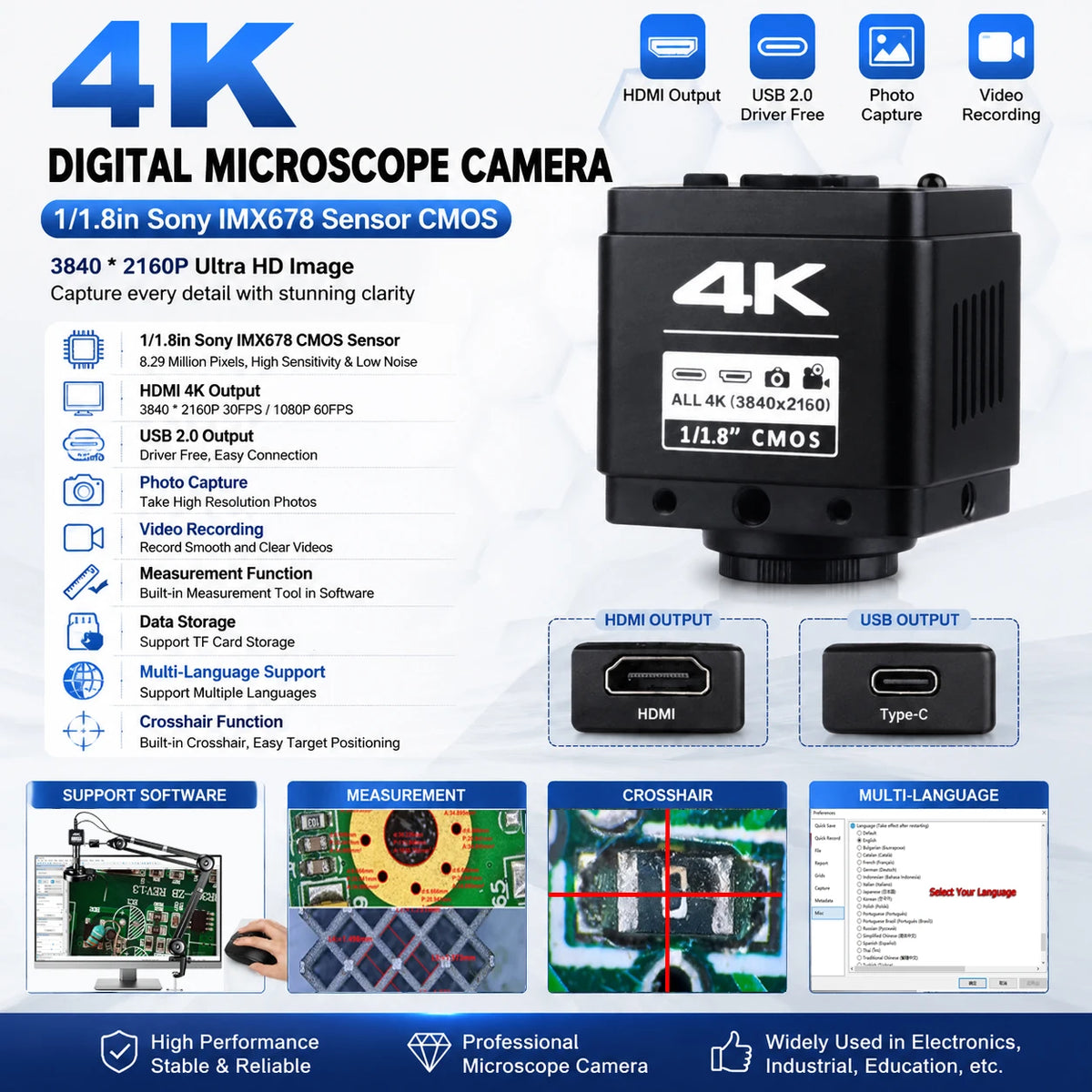 Nice Power 4K UHD Industrial Digital Microscope Camera for Soldering