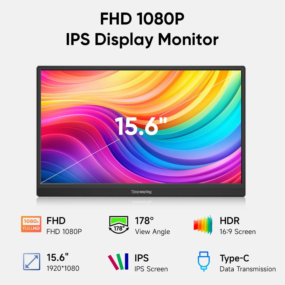 Dopesplay 15.6 inch Portable Travel monitors For Laptops FHD IPS 1080P External Screen Extender for MAC Phone Games PC Extension