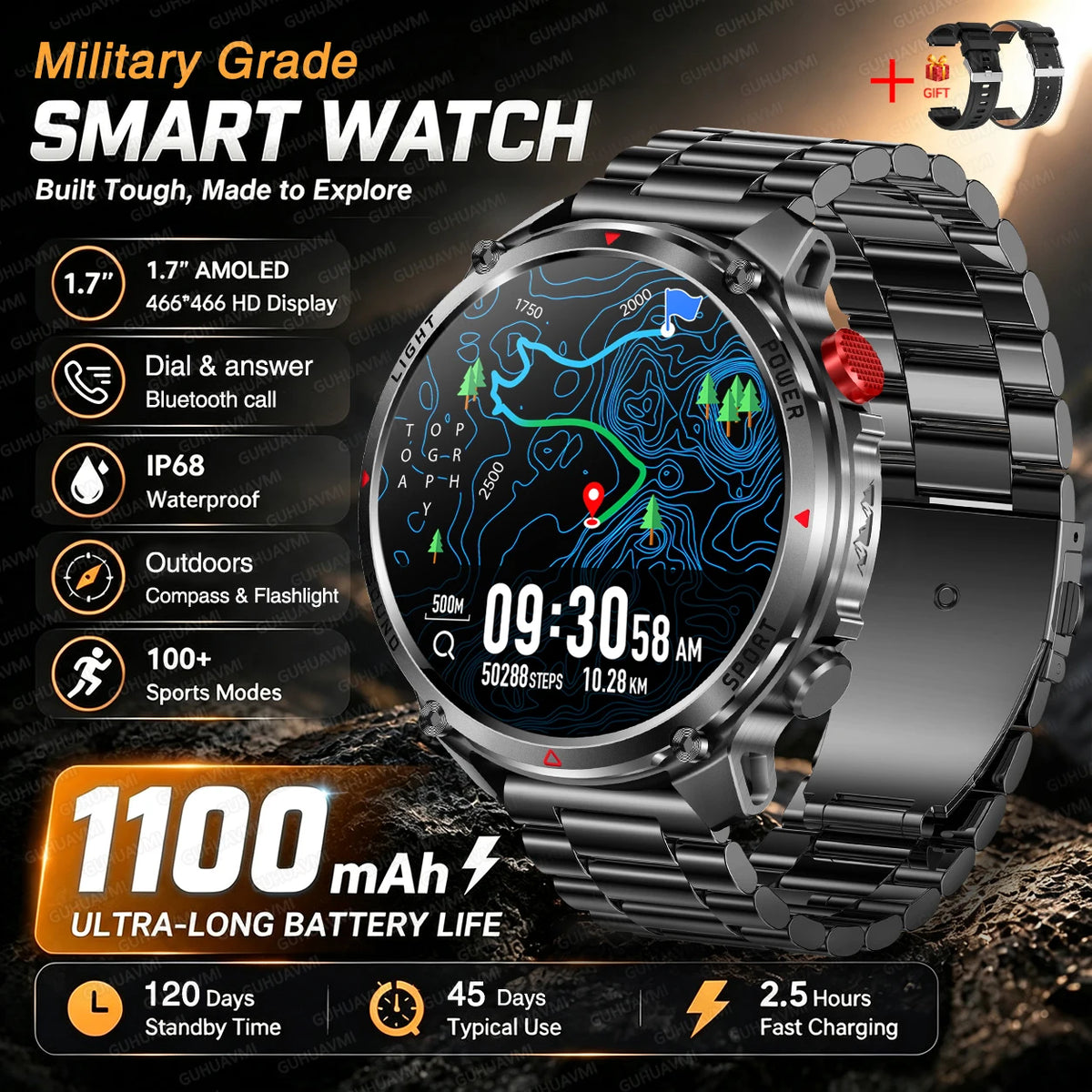 GPS Smart Watch IP68 Waterproof Bluetooth Calling Sports Tracker